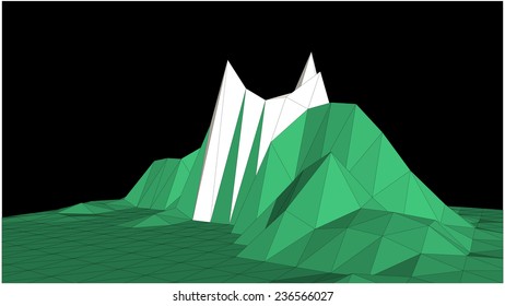 Abstract vector landscape in low-polygonal style against black background