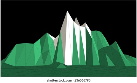 Abstract vector landscape in low-polygonal style against black background