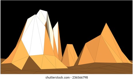 Abstract vector landscape in low-polygonal style against black background