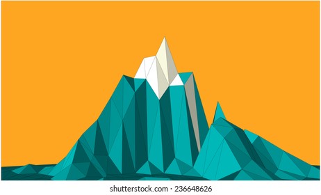Abstract vector landscape in low-polygonal style against orange background