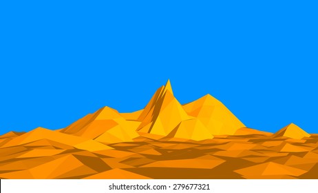 Abstract vector landscape in low-polygonal style against blue background