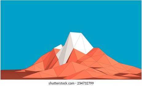 Abstract vector landscape with mountain in low-polygonal style against blue background