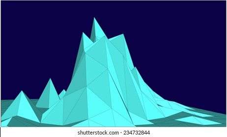 Abstract vector landscape with mountain in low-polygonal style against  background