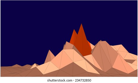 Abstract vector landscape with mountain in low-polygonal style against dark blue background