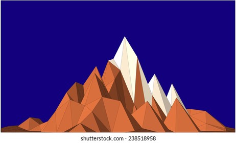Abstract vector landscape with mountain in low-polygonal style against blue background