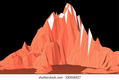 Abstract vector landscape with mountain in low-polygonal style against black background