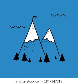 Resumen de la naturaleza del paisaje vectorial o de la silueta de la vista de montaña al aire libre. Ilustración vectorial. Icono de dibujo manual.