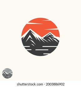 Abstract vector landscape nature or outdoor mountain view silhouette. Mountains and travel icons for tourism organizations or outdoor events and mountains leisure. Vector illustration EPS.8 EPS.10