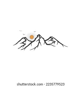 Abstract vector landscape nature or outdoor mountain view silhouette. Hand drawn.