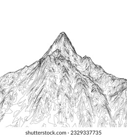 Abstract vector landscape nature or outdoor mountain view outline. Geographic mountain contours vector background.