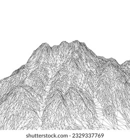 Abstract vector landscape nature or outdoor mountain view wireframe. Geographic mountain contours vector background. 3D.