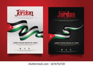 Abstract vector layout background Jordan independence day set. For art template design, mockup brochure, banner, idea, cover, booklet, print, flyer, book, card and other users