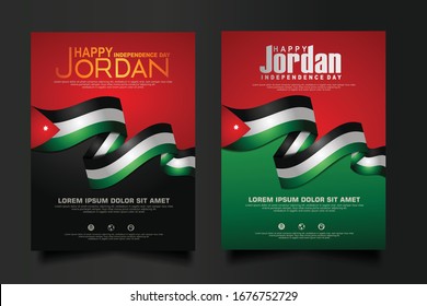 Abstract vector layout background Jordan independence day set. For art template design, mockup brochure, banner, idea, cover, booklet, print, flyer, book, card and other users