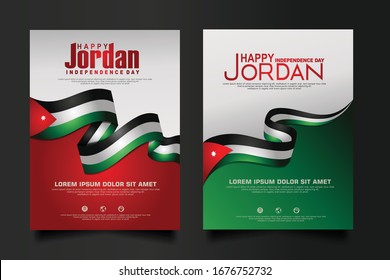 Abstract vector layout background Jordan independence day set. For art template design, mockup brochure, banner, idea, cover, booklet, print, flyer, book, card and other users