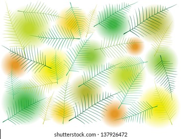 abstract vector layout design with leaves silhouettes and colorful lights isolated on white background