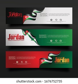 Abstract vector layout horizontal banner Jordan independence day set. For art template design, tag, card. banner, backdrop and other user events