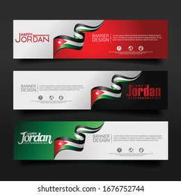 Abstract vector layout horizontal banner Jordan independence day set. For art template design, tag, card. banner, backdrop and other user events