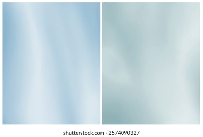 Abstract Vector Layouts with Gradient Background. Pastel Blue and Light Dusty Mint Green Backgound. Simple Minimalist Prints. Blurred Cloudy Sky Effect. Backgrounds Made of Mesh Effect. RGB.