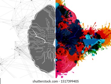 Abstract vector Left and right human brain with . Creative half and logic half of human mind. Vector illustration design