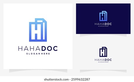 Abstract vector letter H with document icons symbols. Creative combined monogram initial and archives logo design ideas.	
