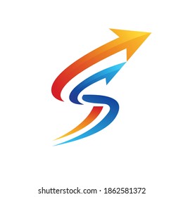 Abstract vector letter S with arrow isolated on white background. Logo, sign or emblem design template. Design concept for business company.