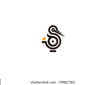 Abstract vector , letter type, stork, bird, wings