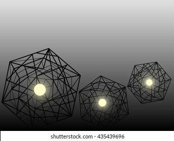 The abstract vector lighten and lines of geometric styles in black color that comes with grey and black gradient as background.