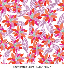 Abstract vector lilies and leaves seamless pattern background. suitable for fabric, greeting cards, packaging, invitation card, gift wrap, scrapbooking and other design projects. 