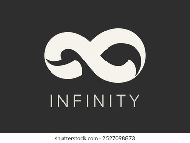 Abstract Vector Limitless Infinite Symbol Logo Template. Infinity Loop Minimalist Sign on a Dark Background. Endless Eight Shape Mobius Ribbon Emblem Concept Negative Space Illustration. Isolated