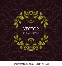 Abstract Vector Line Art Floral Decoration Frame. Design Template