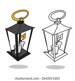 abstract vector line art image of unique hanging candle lantern