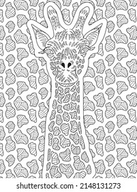 Abstract vector line drawing giraffe camouflaging patterned background. Digital lineart image tall neck animal textured. Outline artwork design textured creature.