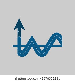 Gráfico de linha vetorial abstrato com seta para cima, símbolo de gráfico empresarial moderno representando crescimento, progresso, análise, desempenho corporativo e desenvolvimento econômico.