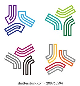 Abstract vector line icon template set. You can use in the media, mobile, music, wave, communicate and other science image. Design three stripes wave logos element. 