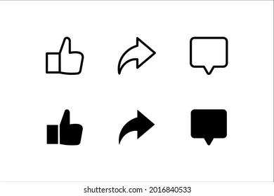 Abstract vector line icons design. Like, comment and share icon set. Social network signs on white background. color editable eps 10