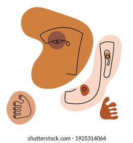 Abstract vector line portrait. Boho style minimal image. Printable art in earth tones