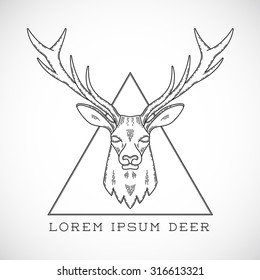 Abstract Vector Line Style Deer Face Illustration in Triangle with Typography. Isolated.