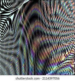 Abstract vector linear poster concept of the metaverse of the future of multi color stripes, transitions and moire. Psychedelic background for wall art, wall panel, banner, poster, interior decor. 