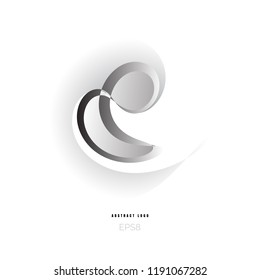 Abstract vector liquid fluid shape or logo illustration. Dynamic futuristic 3d logotype with grey gradient and fluid form