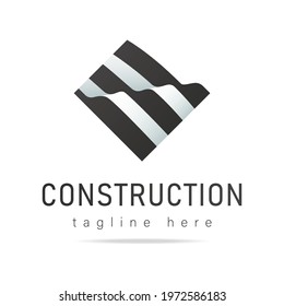 Abstract vector logo architectural bureau,icon design studio,home sign construction,symbol estate.Design template logo building business,engineering company.Wavy lines black white in square background