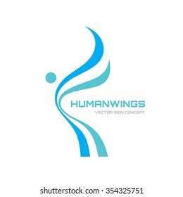 Abstract vector logo for beauty salon, fitness center, creative festival and other project. Design element. Angel human character. Wing sign. Smooth lines. 