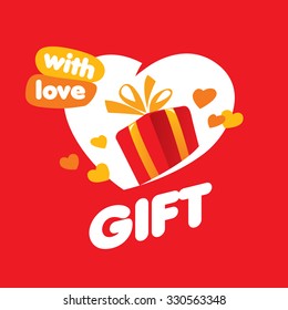 Abstract vector logo box with gifts and heart. Design element