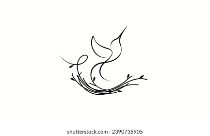 
Logo de vector abstracto de un colibri y arte de línea anidada