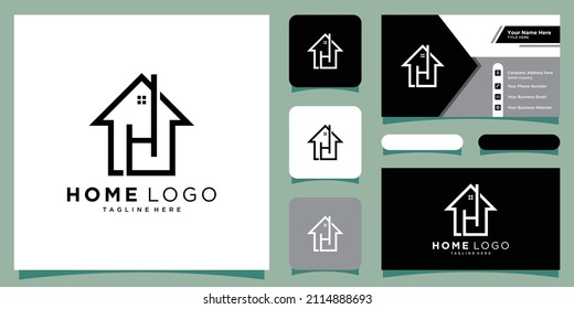 Abstract vector logo combines house and the letter H with business card design