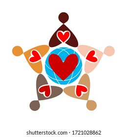 Abstract vector logo combining multicolored people in the form of star.