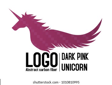 Abstract vector logo dark carbon fiber unicorn silhouette black on white background