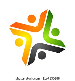 Abstract vector logo depicting the stylized people, who hold hands and are united in a union, human help and cohesion