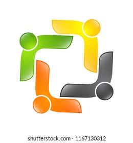 Abstract vector logo depicting the stylized people, who hold hands and are united in a union, human help and cohesion