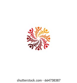 Abstract vector logo depicting the stylized people, who hold hands and are united in a union, human help and cohesion.