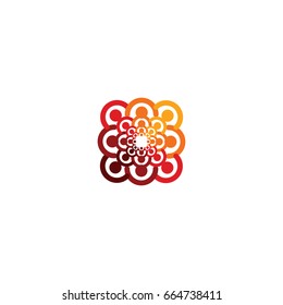 Abstract vector logo depicting the stylized people, who hold hands and are united in a union, human help and cohesion.